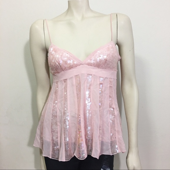 BCBGMaxAzria Tops - BCBG Pink silk & sequins camisole